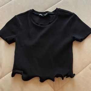 Black Zara crop top with ruffles
